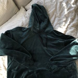 Cropped green velvet hoodie